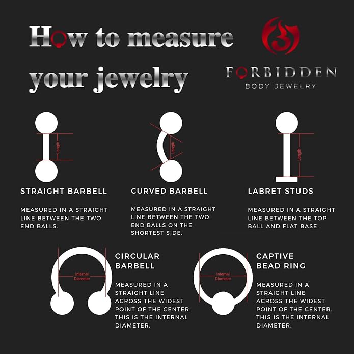 Forbidden Body Jewelry 16G-18G Internally Threaded Solid Titanium Tragus/Helix Earring/Labret Stud with CZ Ball Top