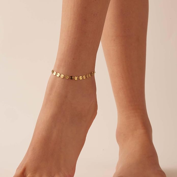 Dainty Ankle Bracelets for Women 18K Gold Plated Satellite Beaded Herringbone Lip Chain Anklets Simple Minimalist Summer Beach Foot Jewelry Christmas Gifts