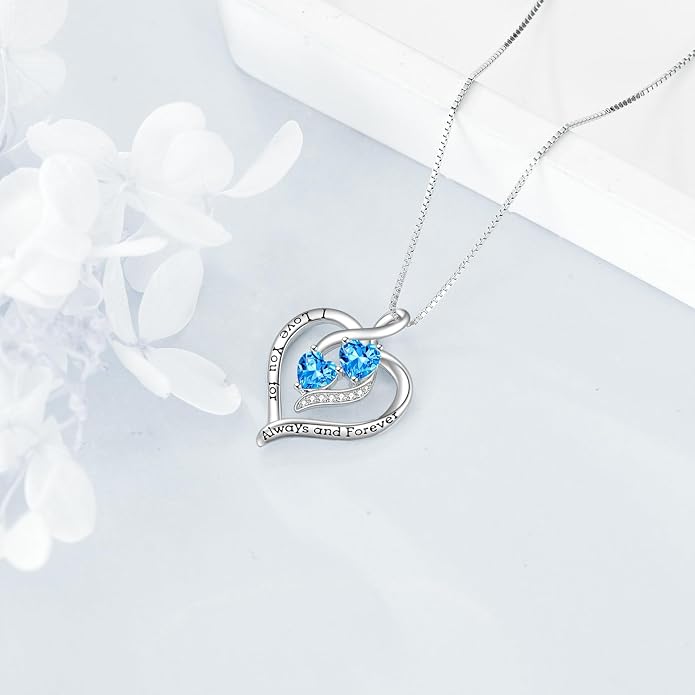 Hancock Forever Love Heart Birthstone Necklaces for Women 925 Sterling Silver Women Pendant Necklace, Mother’s Day Birthday Anniversary Jewelry Gift for Woman Mother Mom Wife Her