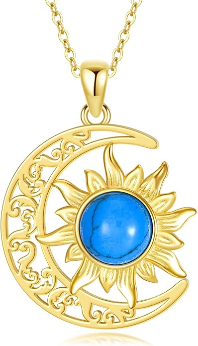 Crescent Moon Necklace for Women 18K Gold Plated Silver Moon and Sun Pendant with Gemstone Dainty Birthstone Jewelry Pendant Necklace for her