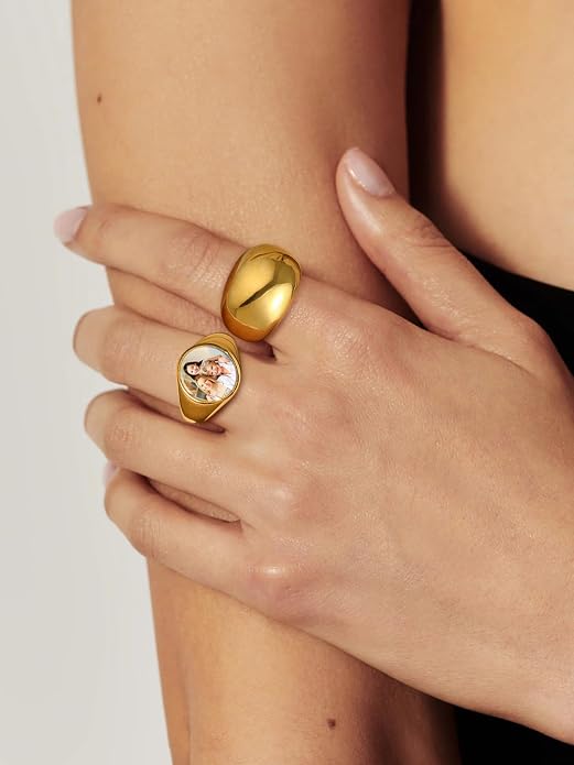 U7 Chunky Gold Dome Rings for Women, Stainless Steel/18KGold Plated/Black Statement Ring Non Tarnish Women Rings, Size 7-12