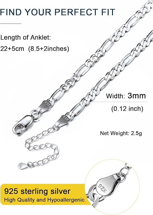 ChainsPro Resizable Anklet Chain for Women Men, Figaro/Wheat/Twist Rope/Cuban Foot Bracelet-Strong with Good Clasp-18K Gold Plated(Send Gift Box)