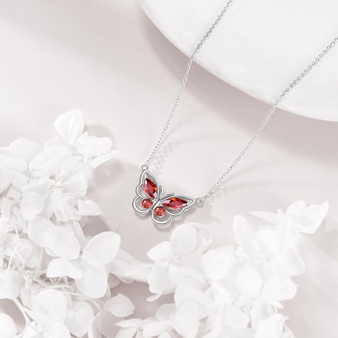 Butterfly Necklace for Women 925 Sterling Silver Crystal Butterfly Pendant Birthstone Amethyst Jewelry Gift