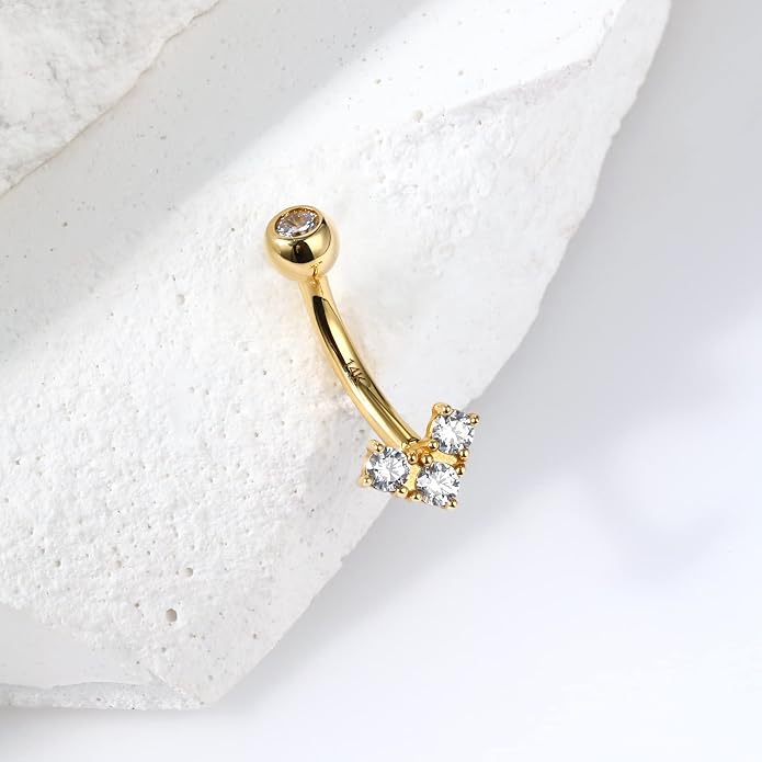 14k Real Gold Belly Button Rings for Women - Solid Yellow Gold Belly Piercing Jewelry