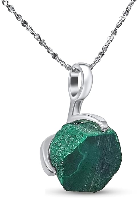 Natural raw gemstone pendant chain necklace with white gold over 925 solid sterling silver, birthstone dainty solitaire gift for her, uniquelan jewelry