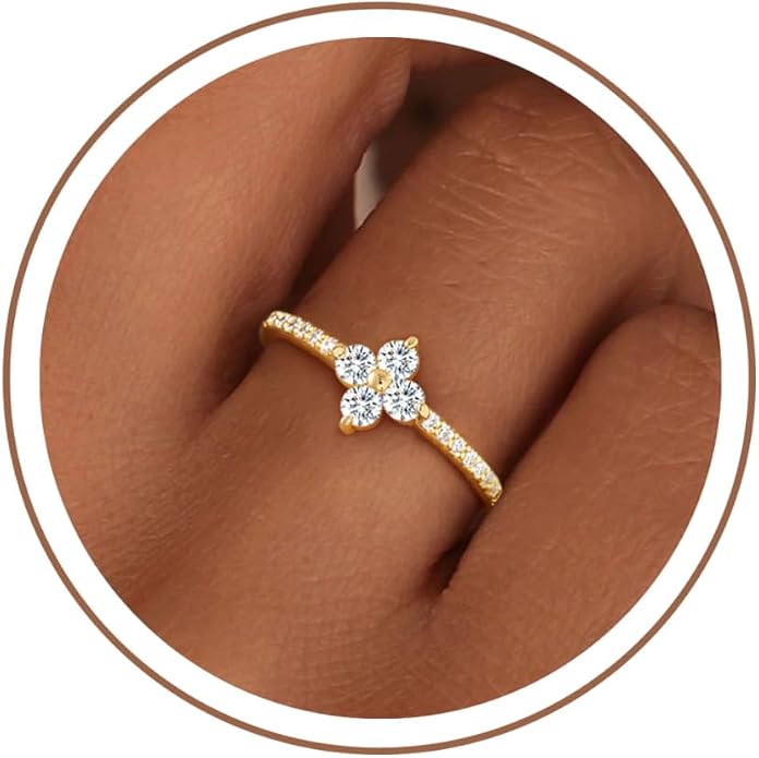 KOHOTA Birthstone Gold Rings for Women Non Tarnish 14K Gold Plated Stackable Rings Dainty Clover Flower CZ Gemstone Green Emerald Ring Engagement Wedding Band Jewelry Birthday Gifts Size 5-10