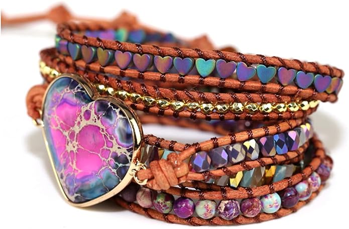 Women Wrap Bracelets Boho Natural Stone Jasper Turquoises Strand Bracelet Jewelry Collection