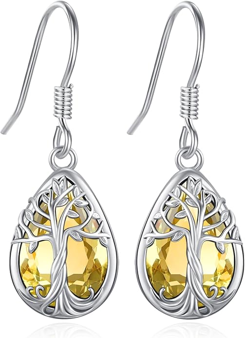 Eusense Sterling Silver Dangle Earrings for Women Tree of Life Animals Moonstone Turquoise Leverback Earrings Jewelry Gifts