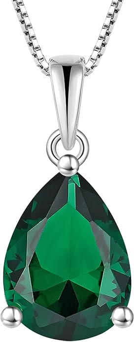 YL Teardrop Necklace 925 Sterling Silver Solitaire Pendant 9x12 MM Pear Cut Multicolored Birthstone Jewelry for Women