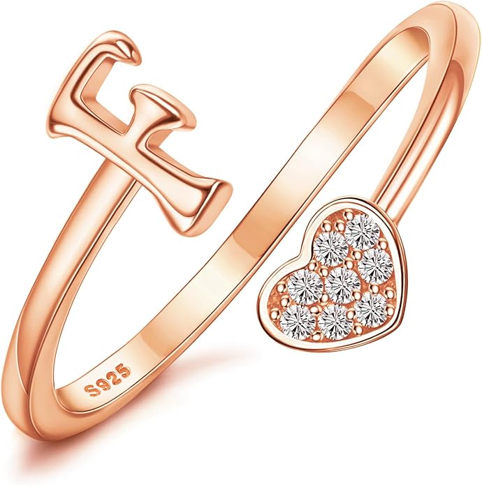 MILACOLATO 925 Sterling Silver Initial Rings for Women Teen Girl 18K Gold Plated Heart Initial Rings Adjustable Capital Letter Ring Stackable Thumb Pinky Rings for Daughter Birthday Bridesmaid Gifts Jewelry, A to Z