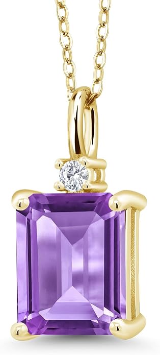Gem Stone King 925 Sterling Silver Gemstone Birthstone Pendant Necklace for Women | Emerald Cut 10X8MM and Round 2MM | With 18 Inch Chain | Fine Jewelry for Her Mom Wife