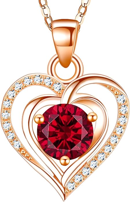RIVIKO Heart Birthstone Pendant Necklace for Women 925 Sterling Silver Zirconia Necklaces Valentine's Day Anniversary Birthday Mothers Day Jewelry Gifts For Her Mother Wife