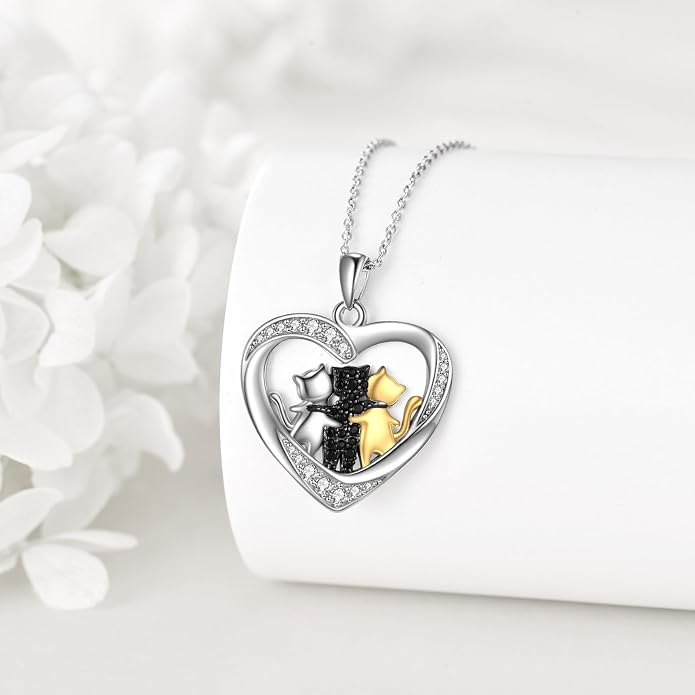 Cat Necklace Sterling Silver Cat Zircon Pendant Gothic Jewelry for Women Animal Lovers Gifts