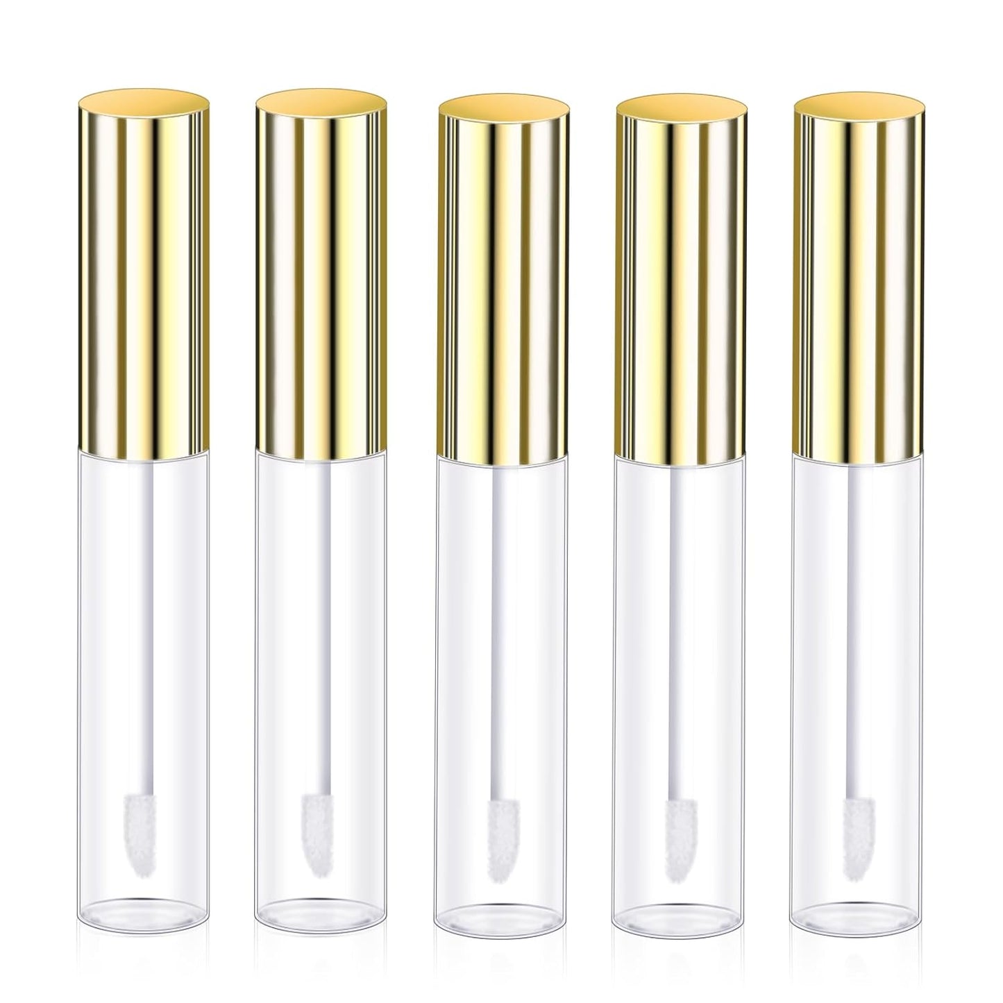 Molain 5PCS Empty Lip Gloss Tubes, 10ml Refillable Cosmetic Containers Bottles Lip Balm Bottles with Wand Concealer for Lipstick Samples, Lip Balms(Gold tube cap)