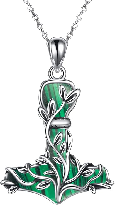 Thor Hammer Necklace 925 Sterling Silver Mjolnir Tree of Life Pendant Necklace Viking Vegvisir Jewelry for Women wife Mom