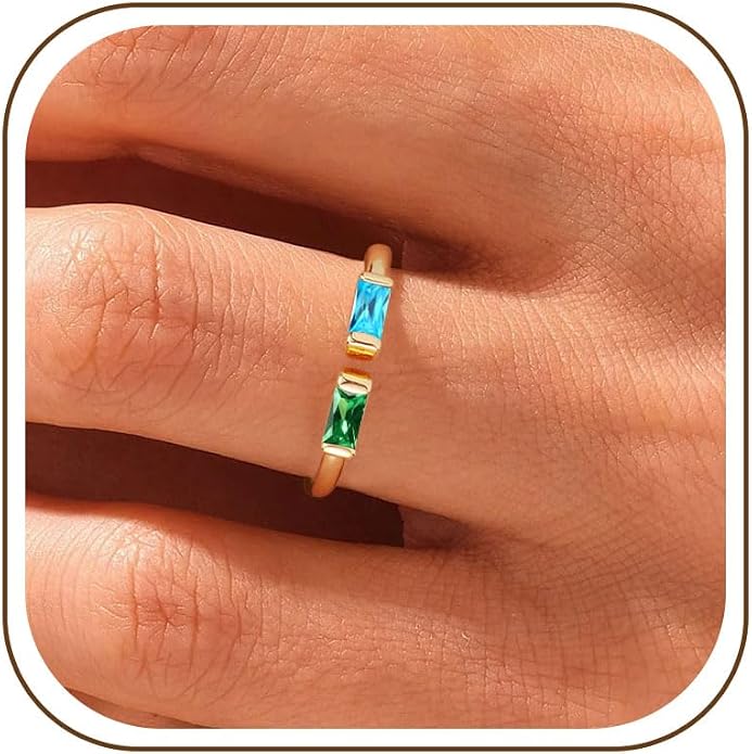 WFYOU Gold Birthstone Rings for Women - Non Tarnish Dainty 14K Gold Plated Stackable CZ Rings for Her & Couples - Personalized Jewelry Gift for Birthday