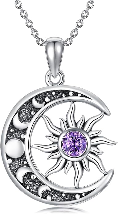 Sun and Moon Necklace 925 Sterling Silver Sun Moon Pendant Gemstone Jewelry Gifts for Women