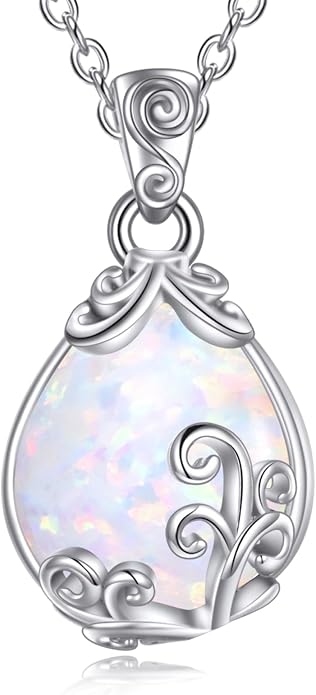 POPLYKE Sterling Silver Gemstone Teardrop Pendant Necklace Crystal Jewelry for Women