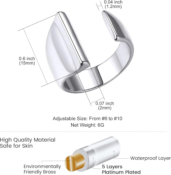 KeyStyle Bold Initial Letter Rings Adjustable, GoldChic Jewelry Women Gold Statement Ring Personalized Engraved Women’s Open Signet Ring for Party (Gold, White Gold, Black)