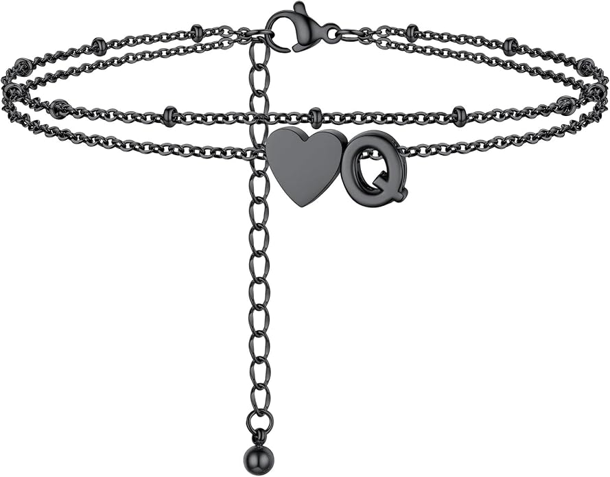Initial Ankle Bracelets for Women, Dainty Stainless Steel Letter A-Z Layered Anklets, Heart Ankle Bracelet 8.5"-10.5" Adjustable, Summer Beach Jewelry, Come with Box