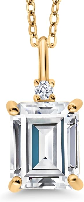 Gem Stone King 925 Sterling Silver Gemstone Birthstone Pendant Necklace for Women | Emerald Cut 10X8MM and Round 2MM | With 18 Inch Chain | Fine Jewelry for Her Mom Wife