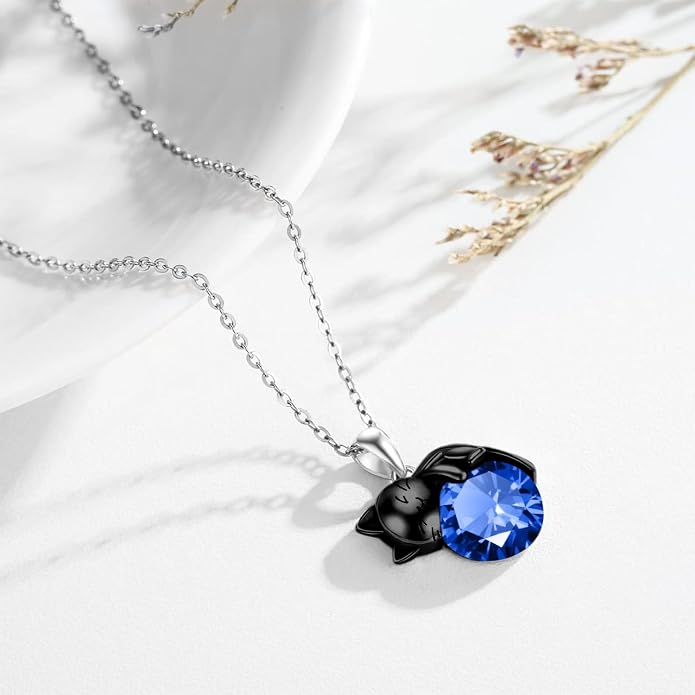Cat Necklace Sterling Silver Cat Zircon Pendant Gothic Jewelry for Women Animal Lovers Gifts