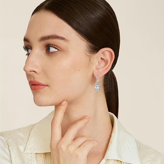 Flower Earrings 925 Sterling Silver Flower Teardrop Leverback Dangle Earrings Jewelry Gifts for Women Girls
