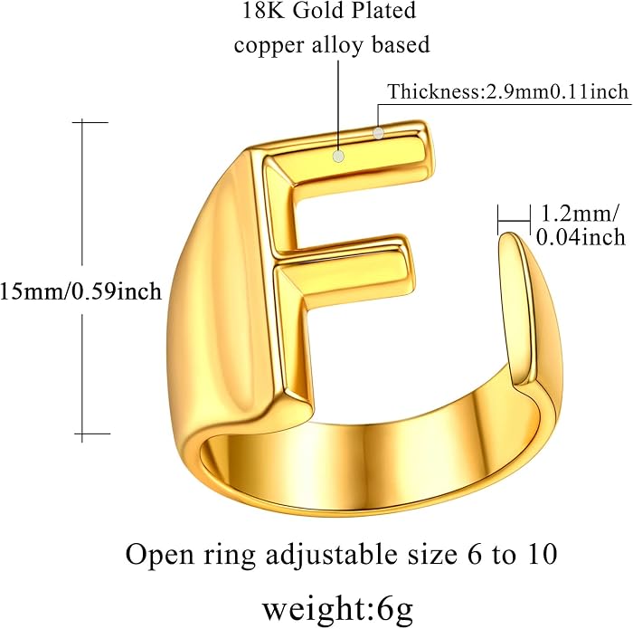 FindChic Customizable Initial Ring Statement 18K Gold Plated Fashion Cuff Rings for Women Alphabet Letter A to Z Resizable Knuckle Ring (with Gift Box)