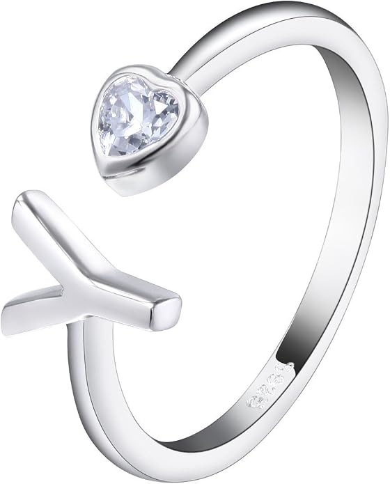 VIKI LYNN 925 Sterling Silver Rings Size 4.5 Adjustable Initial Letter Ring with Cubic Zirconia-Personalized Gifts for Women