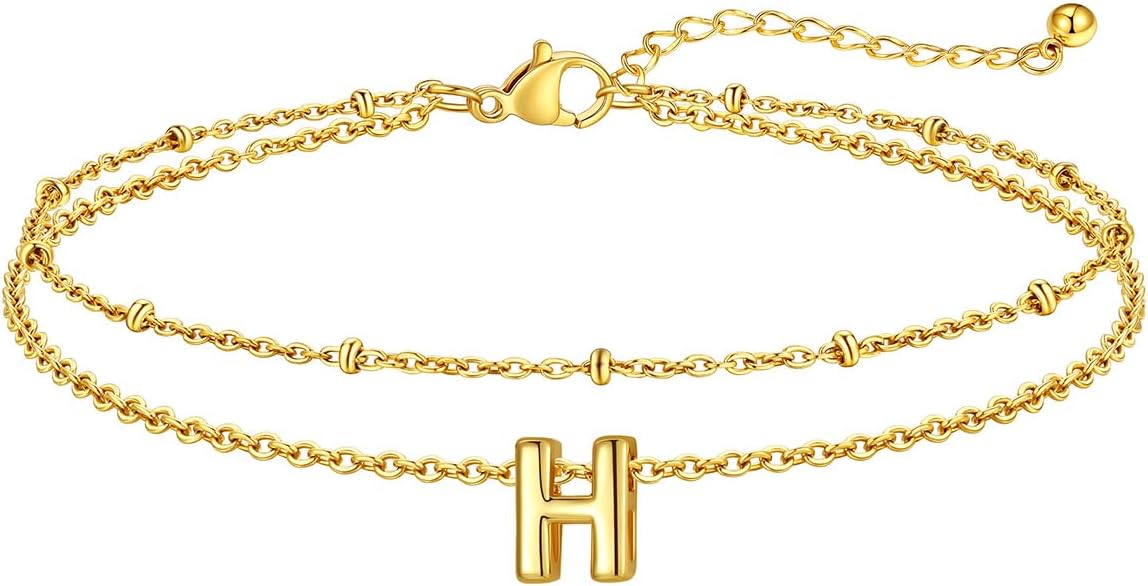 FaithHeart Initial Ankle Bracelets for Women, Waterproof 14k Gold Plated Initial Anklets Non Tarnish Stainless Steel Cute Layered Anklet Summer Beach Jewelry