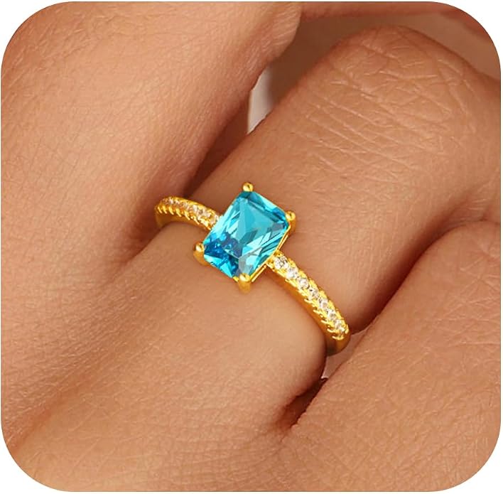 Honsny Gold Birthstone Rings for Women Non Tarnish 14K Gold Plated Emerald Engagement Promise Rings CZ Stackable Dainty Gemstone Pinky Eternity Band Ring Jewelry Birthday Graduation Gifts