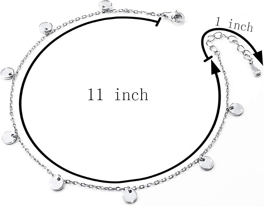 Anklet for Women S925 Sterling Silver Beach Style Foot Layered Adjustable Ankle Bracelet Disc Evil Eye Heart Infinity Bead Cross Jewelry