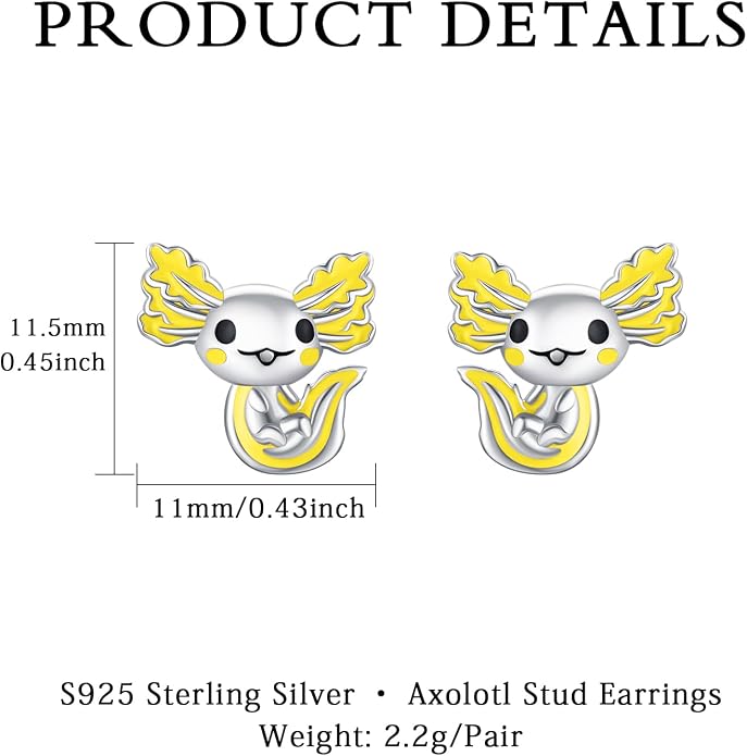 925 Sterling Silver Axolotl Earrings White Gold/Rose Gold Axolotl Jewelry for Women Girls Pink/Blue Axolotl Gifts