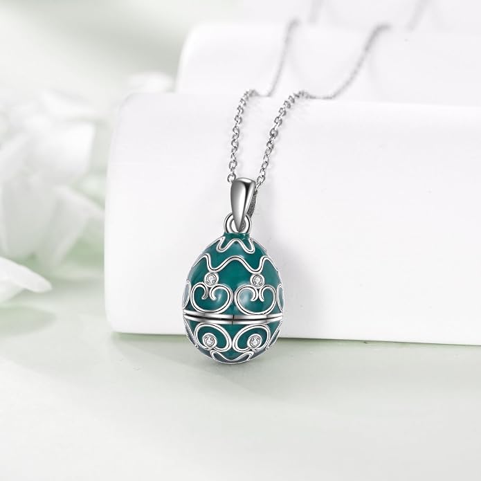 AXELUNA Fox Necklace Sterling Silver Easter Egg Necklace Fox Pendant Animal Jewelry Gifts for Women Girls Birthday Graduation Gift