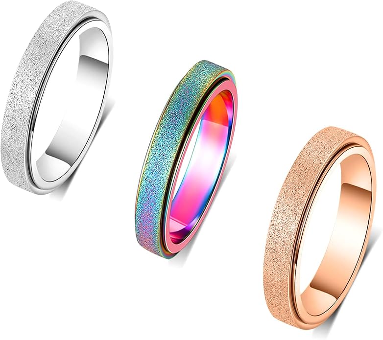 OreilleStar Anxiety Ring for Women Spinner Ring Titanium Stainless Steel Fidget Ring Men 6mm Width With Dog Paw Kitty Cat Face Evil Eye Pattern Spinning Outer Band Size 6 7 8 9 10