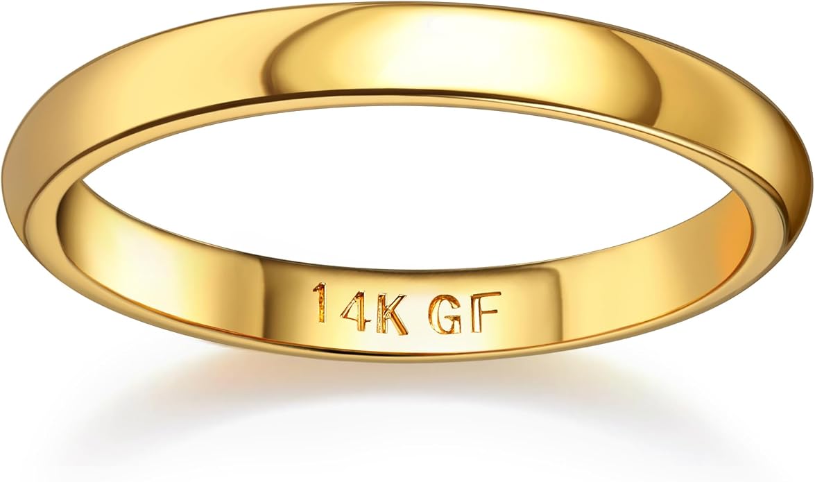 Florideco 14K Gold Filled Ring for Women Men Thick Thin Pinky Thumb Ring Wedding Band Ring Non Tarnish Plain Domed Comfort Fit Size 6 to 10
