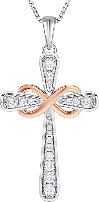 YL 925 Sterling Silver Cross Necklace for Women Halo Infinity Pendant Cubic Zirconia Jewelry for Mom