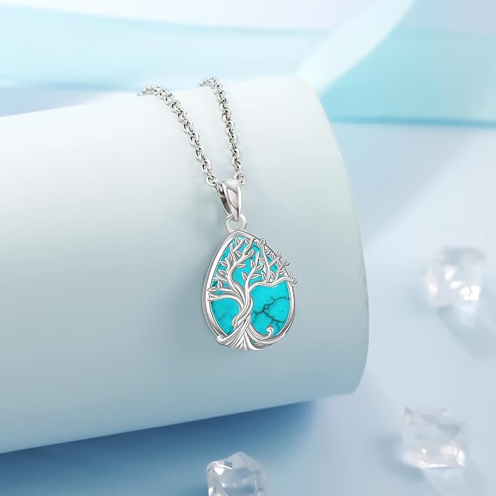Odinstone Tree of Life Necklace, Sterling Silver Pendant for Women Family Tree Necklaces Jewelry for Mom/Wife/Grandma(With Fine Gift Box)