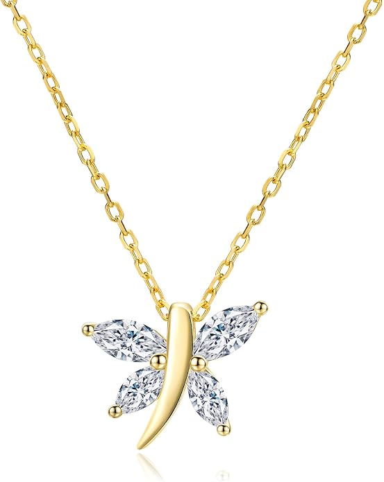 925 Sterling Silver Birthstone Necklaces for Women, Dainty Cute Dragonfly/Butterfly Pendant Necklace, Great Christmas/Anniversary Jewelry for Mother