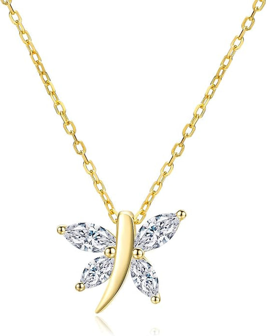 925 Sterling Silver Birthstone Necklaces for Women, Dainty Cute Dragonfly/Butterfly Pendant Necklace, Great Christmas/Anniversary Jewelry for Mother