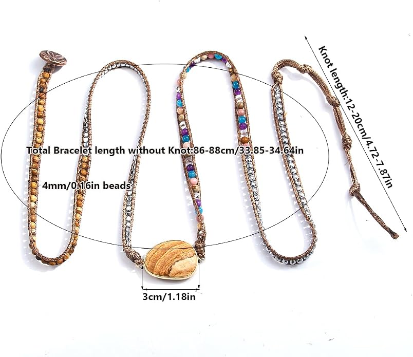 Women Wrap Bracelet Boho Natural Jasper Crystal Stone Beads Strand Bracelets