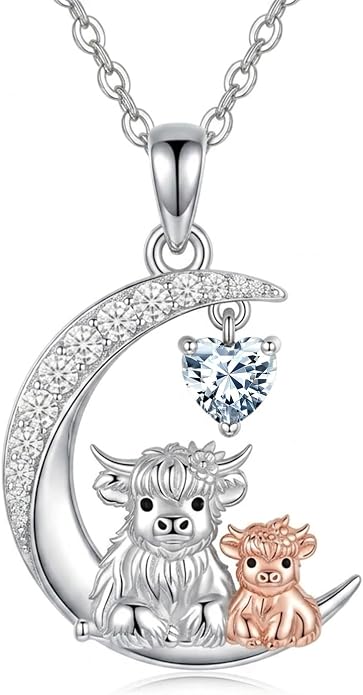 PELOVNY Teddy Bear Necklace for Women 925 Sterling Silver Bear/Highland Cow/Fox/Cat/Axolotl Birthstone Necklace Christmas Birthday Jewelry Gifts for Mom Daughter Wife Sister