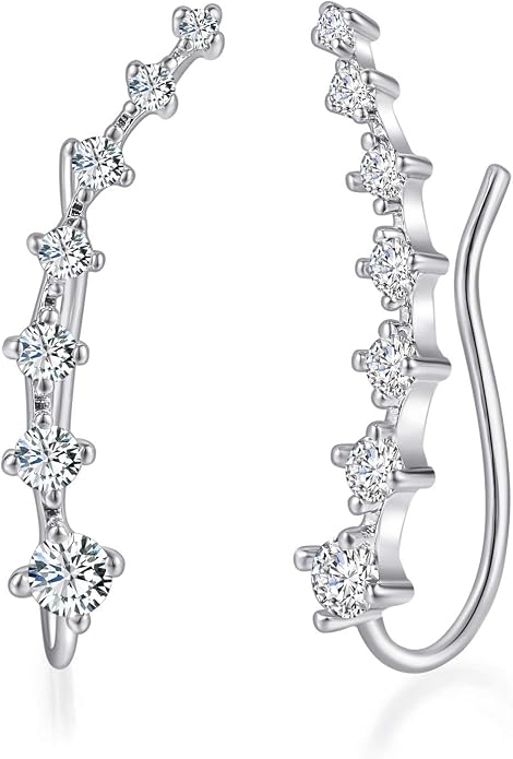 Climber Earrings for Women Ear Crawler Earrings Rose/White/Yellow Gold Plated Cubic Zirconia Birthstone Earring Gifts for Women
