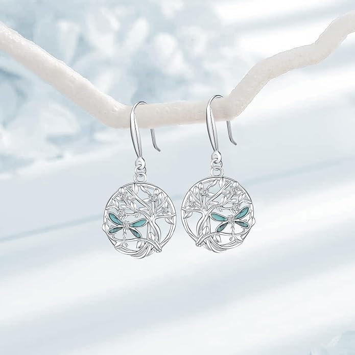Aniu Tree of Life Earrings for Women Turquoise Malachite Teardrop Dangle Earrings for Women Sterling Silver Anniversary Birthday Drop Dangle Earrings Jewelry Gifts