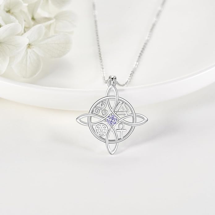 YAFEINI Sterling Silver Witches Knot Pendant Necklace - Celtic Cross Witch Jewelry Amulet Gifts for Women