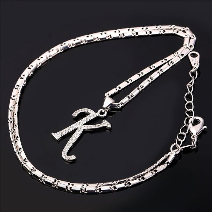 U7 Initial Necklace for Women, Gold/Platinum Plated CZ Crystal Letter A-Z Pendant Necklace, Shiny 20 Inch Name Chain Dainty Personalized Jewelry for Men Mom Wife Friend