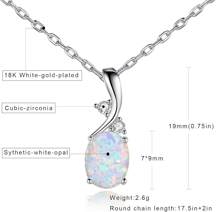 VOLUKA Created Opal/Amethyst/Mystic Topaz Pendant Necklace for Women,18K White/Rose Gold Plated Chain Wedding Engagement Jewelry Gift