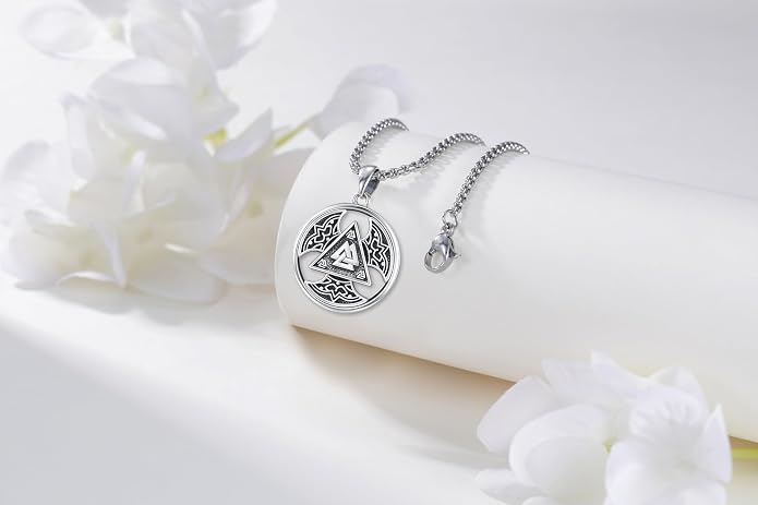 Thors Hammer Necklace/Viking Tree of Life/Valknut/Vegvisir/Triskelion/Sword/Spear Point Arrowhead/Urn Necklace for Ashes/Compass Necklace 925 Sterling Silver Amulet Jewelry for Men Women