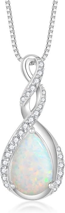 Fahonie 925 Sterling Silver Birthstone Necklace for Women,Infinity Teardrop Cubic Zirconia Pendant Necklace Anniversary Birthday Jewelry Gift for Women Wife Friend 18"+2" Chain