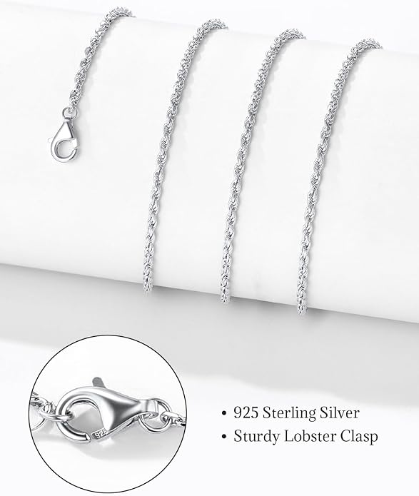 SILVERCUTE 925 Sterling Silver Necklace for Women,1mm/1.3mm/1.5mm/1.6mm Thin Silver Cable Chain/Box Chain/Rope Chain Necklace with Extension Chain,18/20/22/24/26/28/30 Inch